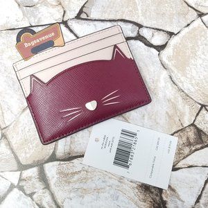 #bagsavenue Meow Cat Slim Card Holder Blackberry Preserve Pink Multi Kate spade